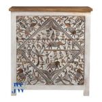 Kia Wooden Carved Chest of Drawer in White Distress Finish – Front View