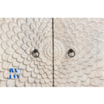 Close-up of lotus carving on Meera Handcarved Cabinet – Vintage Finish