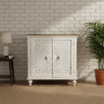 Meera Handcarved Lotus Cabinet in Living Room – Vintage Finish