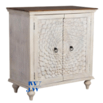 Side view of Meera Handcarved Lotus Cabinet in Vintage Finish