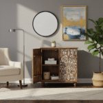 Mehira Handcrafted Wooden Cabinet with Open Doors – Distress Brown Finish