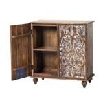 Side view of Mehira Handcrafted Wooden Cabinet – Distress Brown Finish