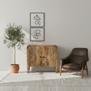 Padma Carved Wooden 2 Door Cabinet in living room – Front View