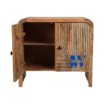 Padma Carved Wooden 2 Door Cabinet with One Door Open – Handcrafted Solid Wood