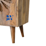 Close-up of Petal Weave Cane Design Cabinet from Jodhpur Wood showing handcrafted rattan weave and floral cut-out pattern