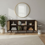 Aero 3-Door Rattan Cabinet with doors open showing spacious storage – handcrafted Jodhpuri Sheesham furniture