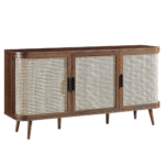 Side view of Aero 3-Door Rattan Cabinet made from Sheesham wood – handcrafted Jodhpuri furniture