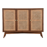 Front view of Aeroa Rattan Sideboard handcrafted from solid wood with natural cane weave – Jodhpuri Furniture