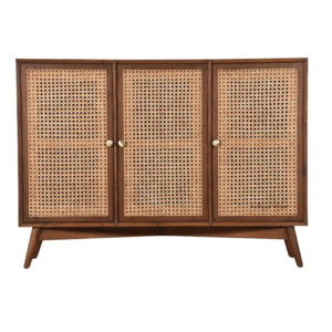 Front view of Aeroa Rattan Sideboard handcrafted from solid wood with natural cane weave – Jodhpuri Furniture