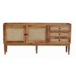 Front view of CaneCraft Sheesham Wood Sideboard with natural cane doors