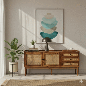 CaneCraft Sheesham Wood Sideboard styled in modern living room décor