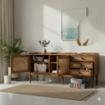 Side view of CaneCraft Sheesham Wood Sideboard in elegant home setting