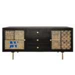 Front view of CaneWeave Mango Wood Sideboard with 2 doors and 3 drawers