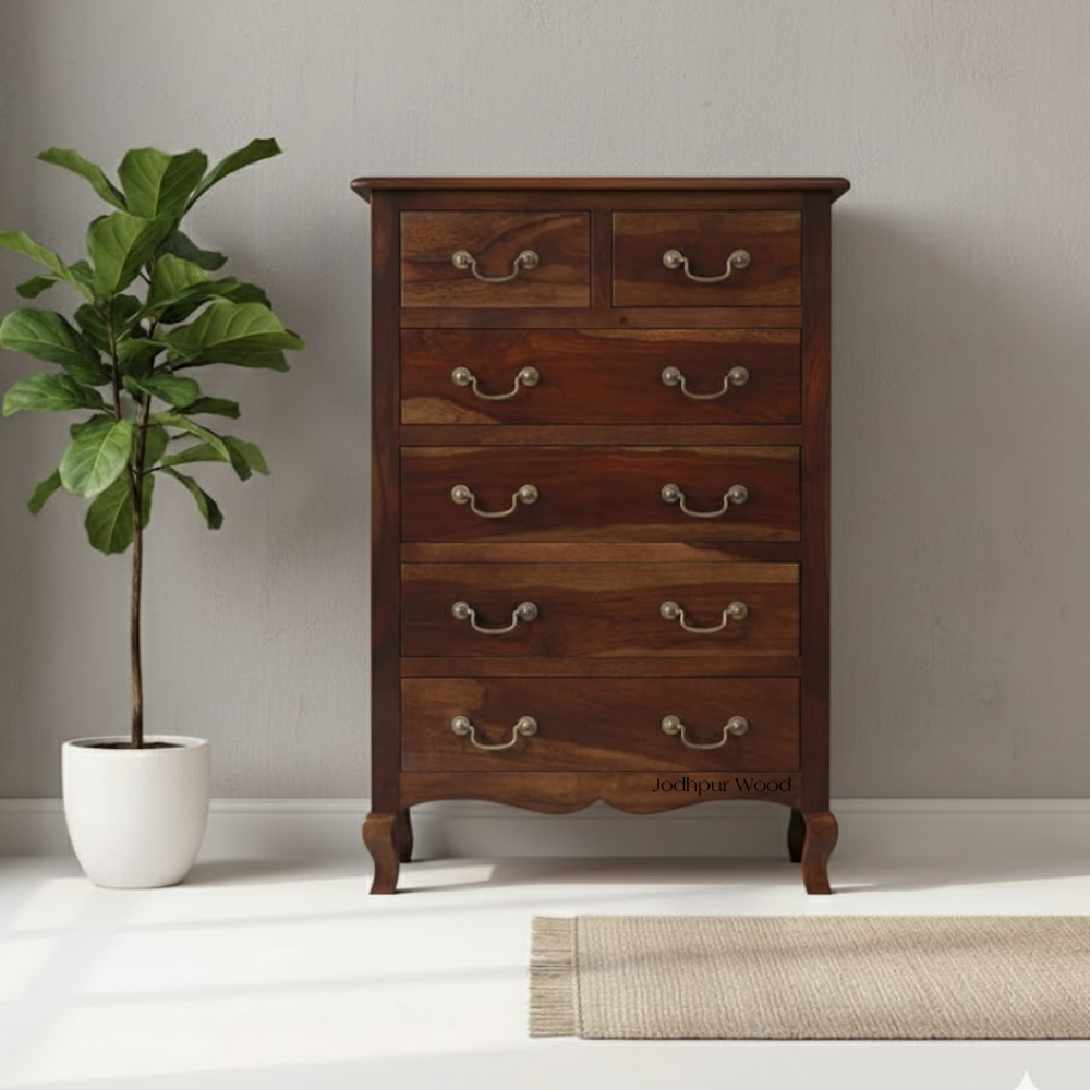Classic Sheesham Heritage Drawer Chest in Modern Interior – Lifestyle Front View