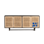 Elegant Handcrafted Sideboard with 4 Doors & Natural Cane Detailing