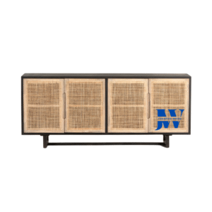 Elegant Handcrafted Sideboard with 4 Doors & Natural Cane Detailing