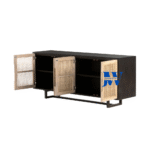 Kavya Cane Wooden Sideboard – Open Doors View Showing Spacious Storage