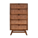 Front view of the Miami Heritage Cane 5-Drawer Dresser featuring wooden frame and handwoven cane panels.