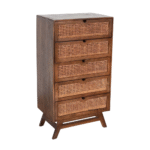 Side view of the Miami Heritage Cane 5-Drawer Dresser showing the wooden frame and tall profile.