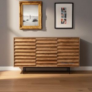 Navya Carved Sideboard styled in a living room – handcrafted Mango wood Jodhpuri furniture