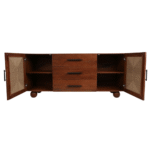 Rain Two Door Sideboard with 3 drawers and open cabinet doors in solid wood