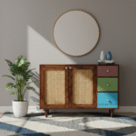 Tara Cane Wooden Sideboard styled in a modern home interior – front lifestyle view