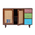 Tara Cane Wooden Sideboard – One Door Open Showing Inner Storage and Cane Detailing