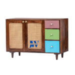 Tara Cane Wooden Sideboard – Solid Sheesham Wood Side View with Cane Design