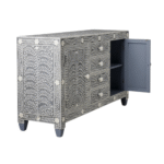 The Jodhpur Wood NOOR Bone Inlay Floral Sideboard – Side View Showing Handcrafted Floral Pattern