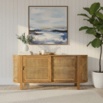 The Jodhpur Wood Rivera Teak Cane Sideboard – Lifestyle Front View in Modern Living Room