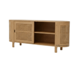 The Jodhpur Wood Rivera Teak Cane Sideboard – Side View with One Door Open Showing Inner Storage