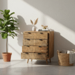 Urban MCM 4-Drawer Chest made from Jodhpur wood, lifestyle view with all four drawers open.