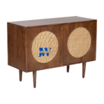 Side view of Vanya Mango Wood & Cane Cabinet with adjustable shelves and natural cane work