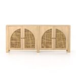 Wooden sideboard with natural cane fitted 4 doors – handcrafted solid wood furniture