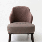 Lima wooden lounge chair with boucle fabric front view modern accent chair India