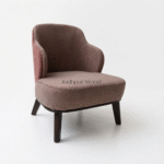 Lima wooden lounge chair with boucle fabric front view modern accent chair India