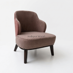 Lima wooden lounge chair with boucle fabric front view modern accent chair India