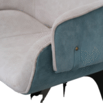 Velora embrace chair fabric detail upholstery stitching wooden leg close up