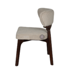 Velora curve dining chair side view boucle fabric curved back wooden chair India