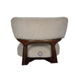 Velora dining chair back zoom boucle fabric texture stitching detail wooden frame