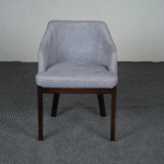modern upholstered dining chair front view with wooden legs