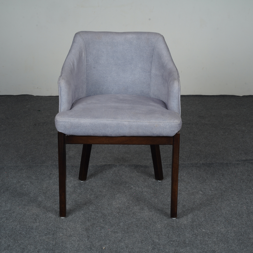 modern upholstered dining chair front view with wooden legs