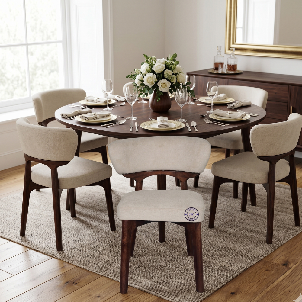 Velora curve dining chair in dining room modern Indian home boucle upholstered chair