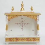 handmade wooden MDF temple for home white gold Ganesh Ji Lakshmi Ji