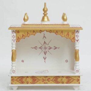 handmade wooden MDF temple for home white gold Ganesh Ji Lakshmi Ji