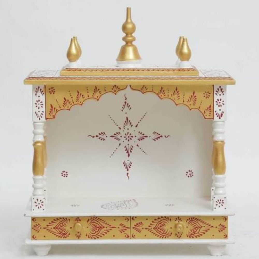handmade wooden MDF temple for home white gold Ganesh Ji Lakshmi Ji