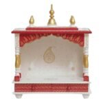 Handcrafted wooden pooja mandir red white gold front view 22x18x9 inches pooja ghar dev ghar home temple jodhpur wood