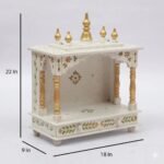 Hand painted wooden mandir for home close up floral motifs kalash finials gold artwork detail