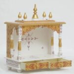 handmade wooden MDF temple for home side view white gold