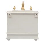 Handcrafted wooden closed door pooja mandir white gold back view fully painted all sides solid construction jodhpur wood